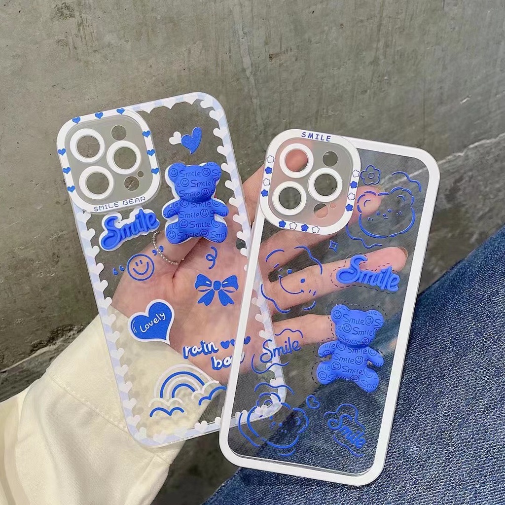 Ốp lưng điện thoại iphone gắn charm gấu cạnh vuông 7plus x xsmax 11 11promax 12 12pro 12promax 13 13pro 13promax DT14