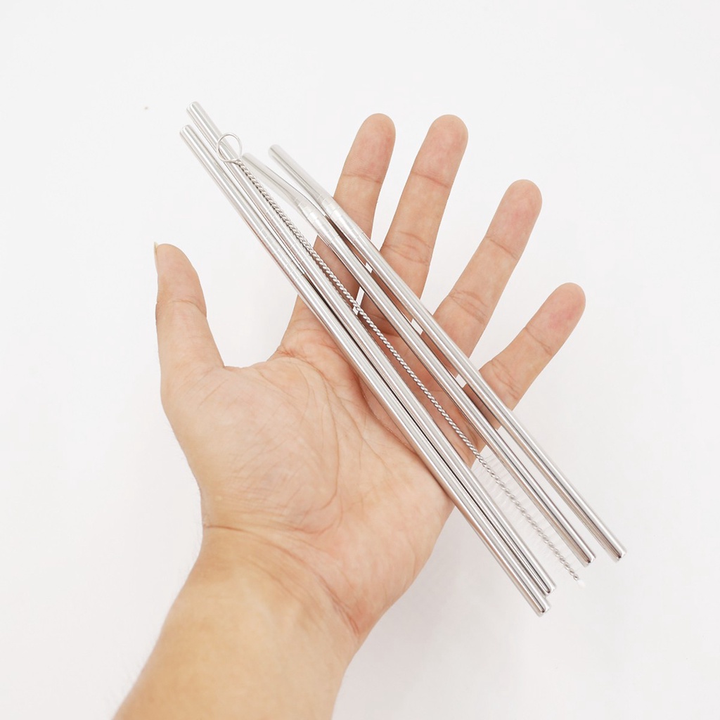 Bộ 3 Ống Hút Inox Màu Bạc Kèm Cọ Rửa Đủ Size Có Túi Dây Rút - MTDDT
