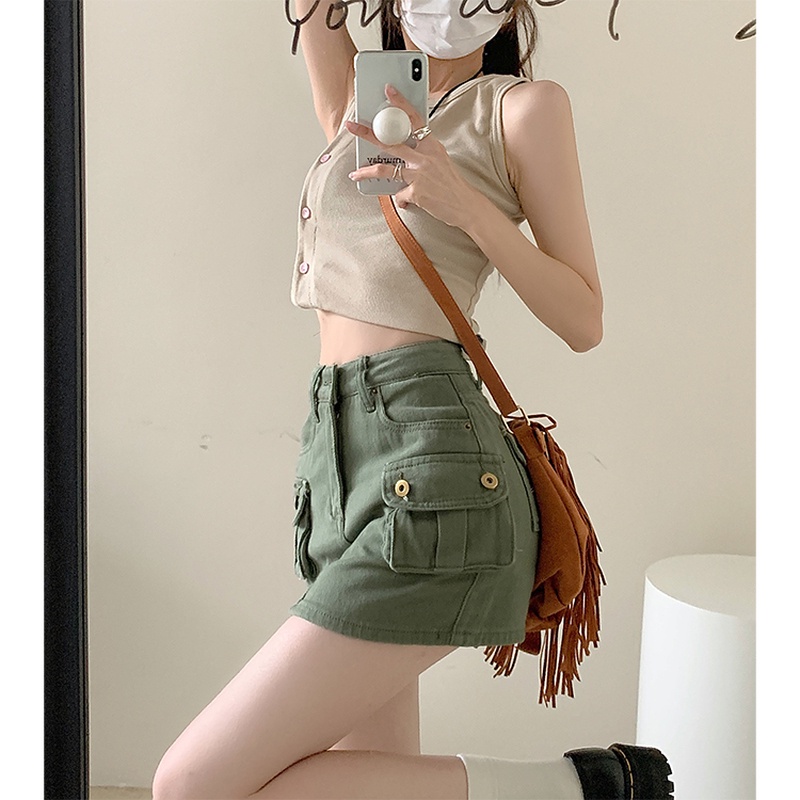 Chân Váy Jean Lưng Cao Thời Trang Mùa Hè Quyến Rũ Cho Nữ