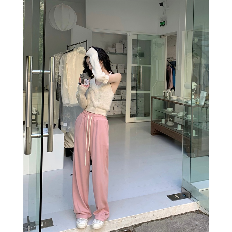 Quần ống rộng Lưng Cao Phối Dây Rút 3 Màu Thời Trang Cho Nữ