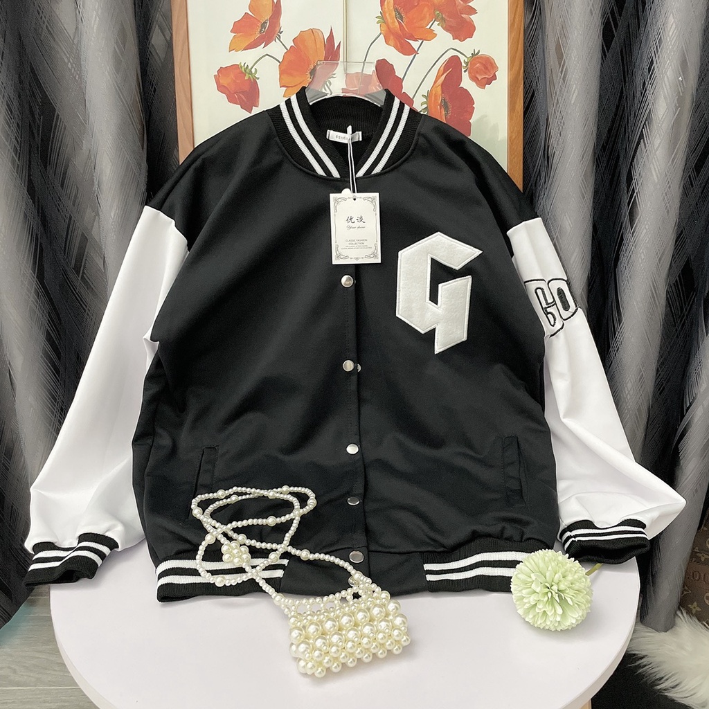 Áo khoác nỉ in chữ G dáng bomber siêu ngầu