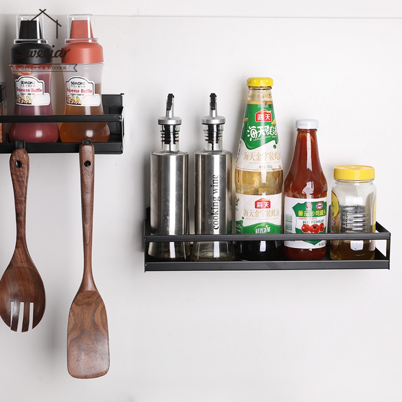 Kệ để đồ SWEEJAR 25cm/35cm bằng thép không gỉ 4 móc treo gắn tường không đục lỗ cho nhà bếp nhà tắm