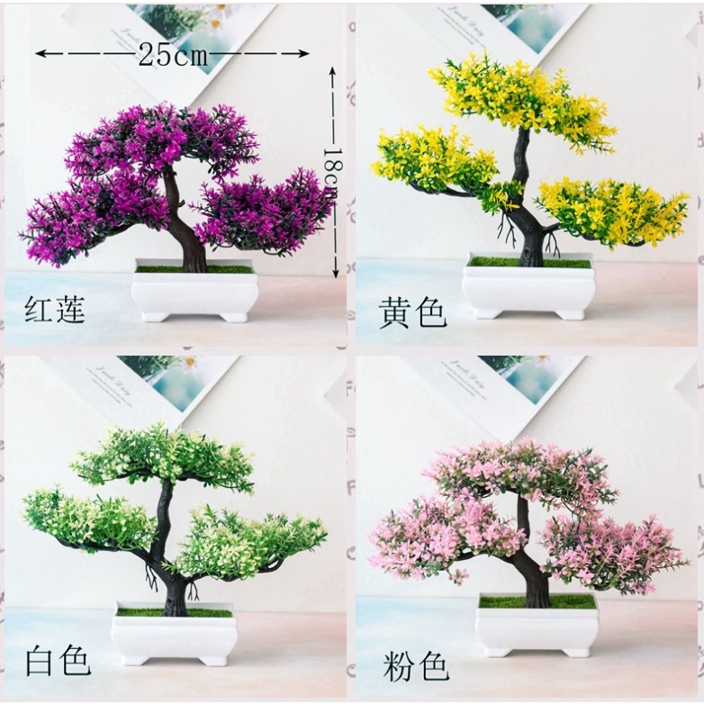 CÂY GIẢ BONSAI HOA RỰC RỠ kèm chậu - Chậu cây Phú Quý Cát Tường trang trí, để bàn - Hoa giả may mắn tài lộc