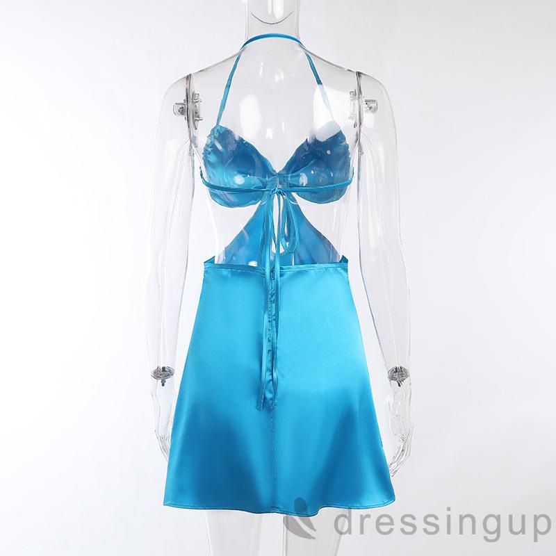 Đầm Chữ A Cổ V Hở Lưng Màu Trơn Thời Trang Cho Nữ