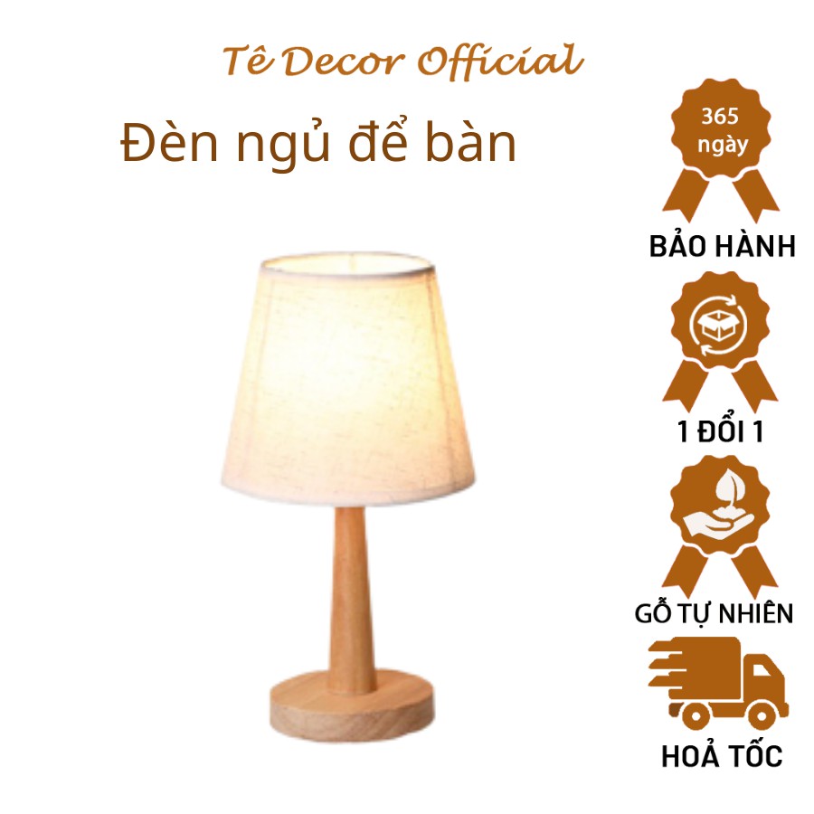 Đèn ngủ để bàn gỗ thông đèn LED Tee Decor - Đèn ngủ decor thân gỗ phong cách vintage, không chói mắt - Bảo hành 1 năm