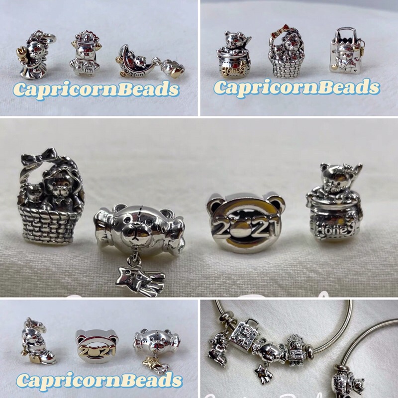 Bộ sưu tập charm gấu auth bằng bạc 925 và vàng 14k