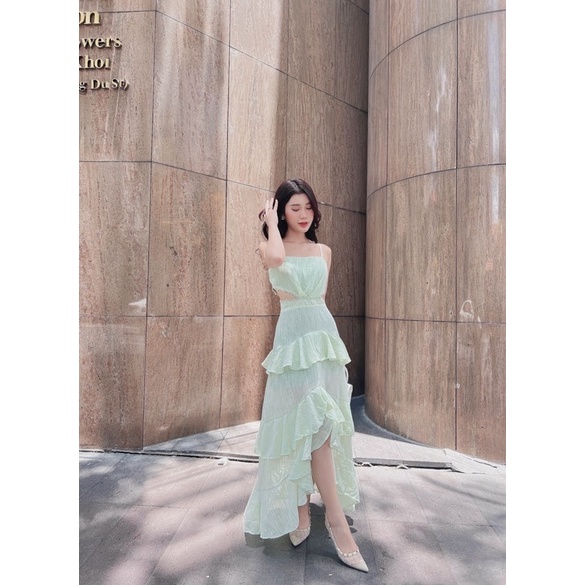 ĐẦM MAXI HỞ EO XANH LÁ