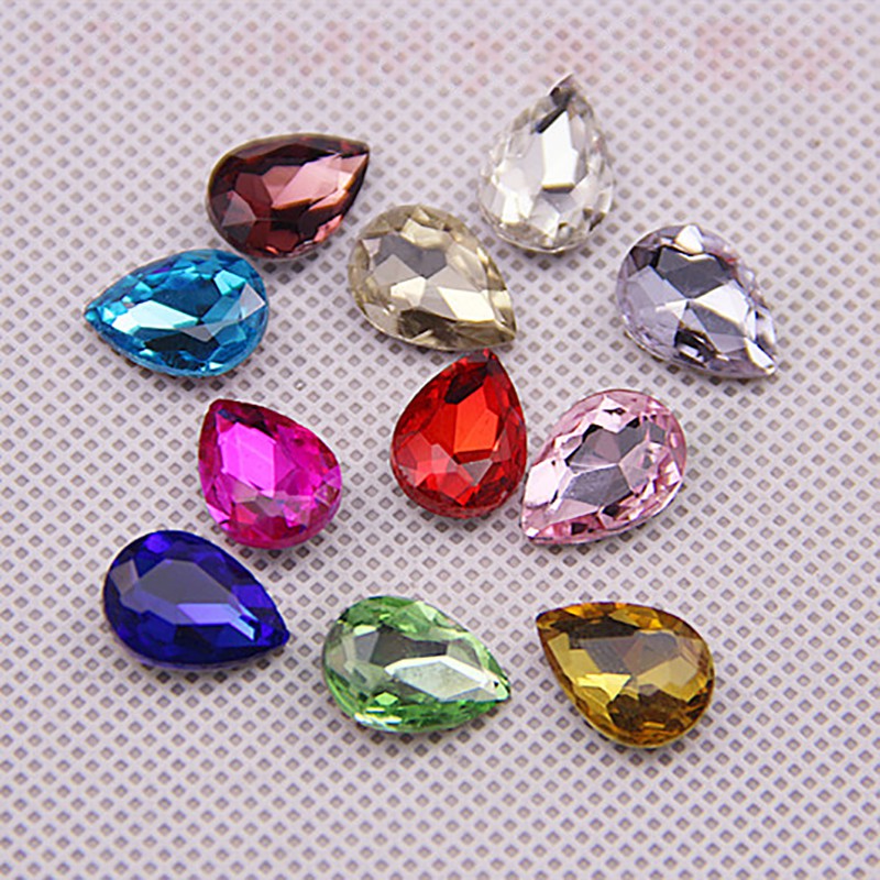 1 hạt pha lê nhựa 10*14mm nguyên liệu làm trâm làm trang sức cổ trang cosplay cổ phục