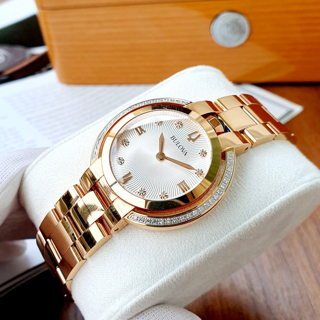 Đồng hồ nữ chính hãng Bulova Rubaiyat Diamond Silver Dial  98R248 - Máy Quartz pin - Kính sapphire