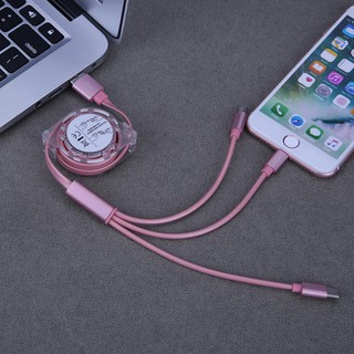 Cáp sạc dây rút 3 in 1 cổng Micro USB - Lightning - Type-C