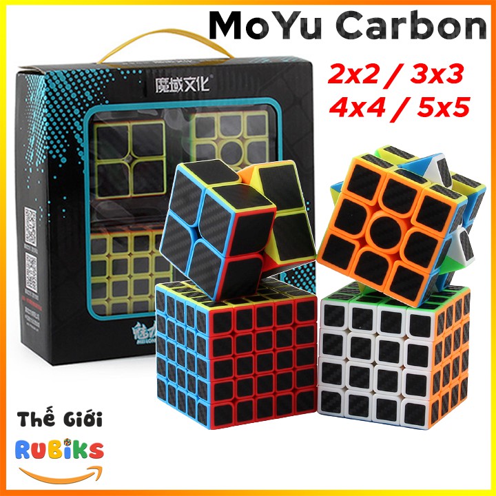 Hộp 4 Rubik Carbon Fiber WCA 2x2 3x3 4x4 5x5 Đồ Chơi Rubic MoYu MeiLong Qùa Tặng