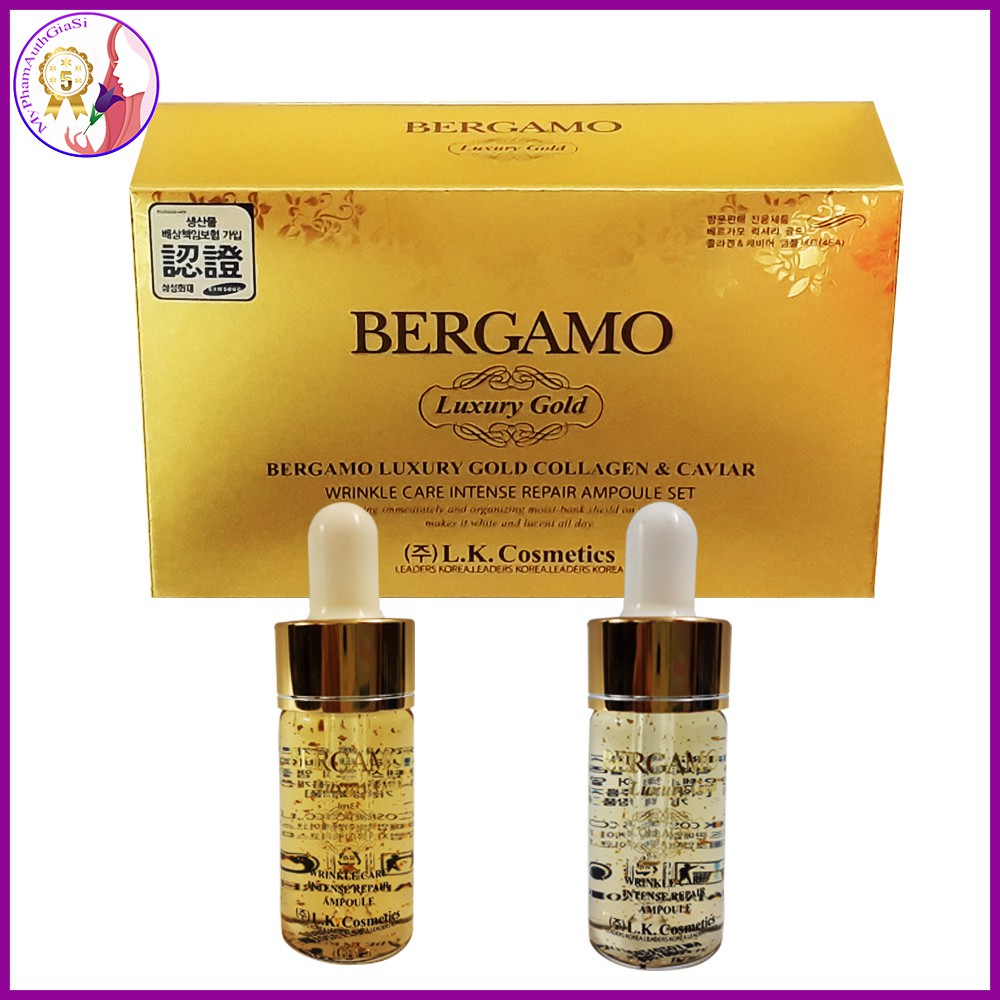 Serum Bergamo Luxury Gold Collagen dưỡng ẩm và tái tạo da cặp 2 chai lẻ 13ml Hàn Quốc