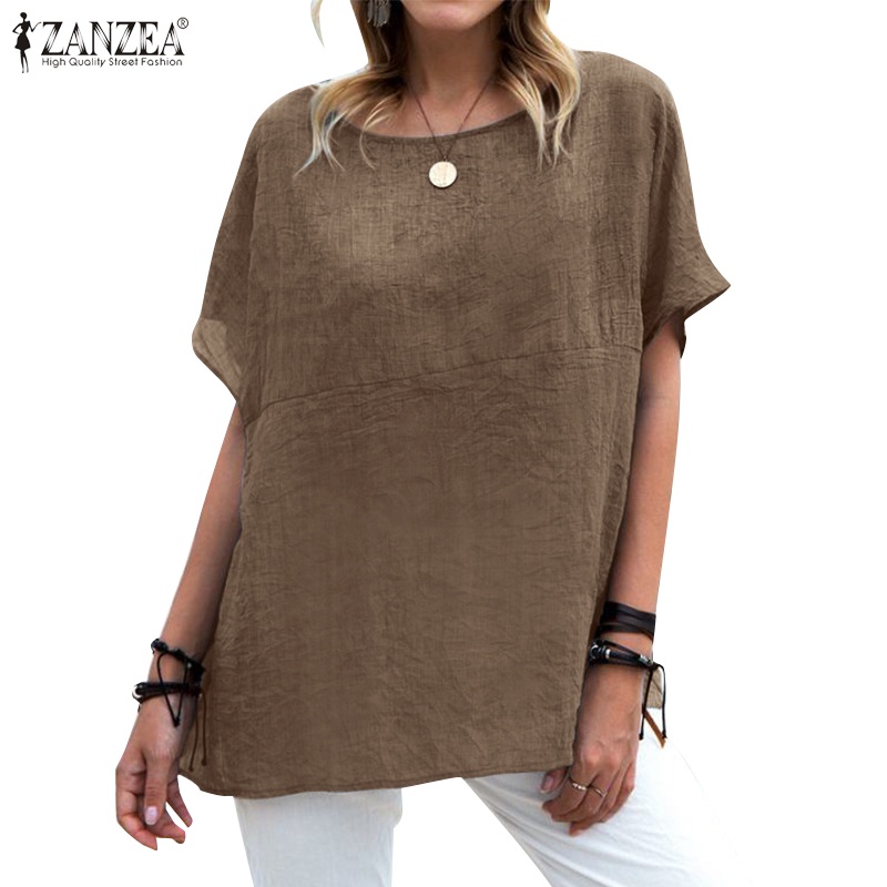 Zanzea Áo Sơ Mi Cotton Màu Trơn Phong Cách Châu Âu Thời Trang Đi Biển Cho Nữ