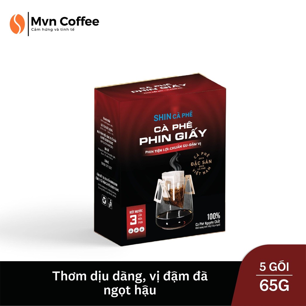 Cà Phê Phin Giấy Tiện Lợi Đậm Đà Gu Truyền Thống - Hộp 5 gói 65gr - Mvn Coffee
