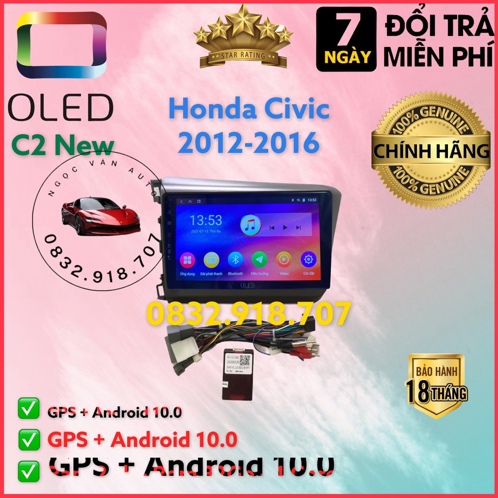 Màn Hình Android OLED C2 Theo Xe HONDA CIVIC 2013 - 2016, 9 inch kèm dưỡng canbus và jack nguồn zin theo xe