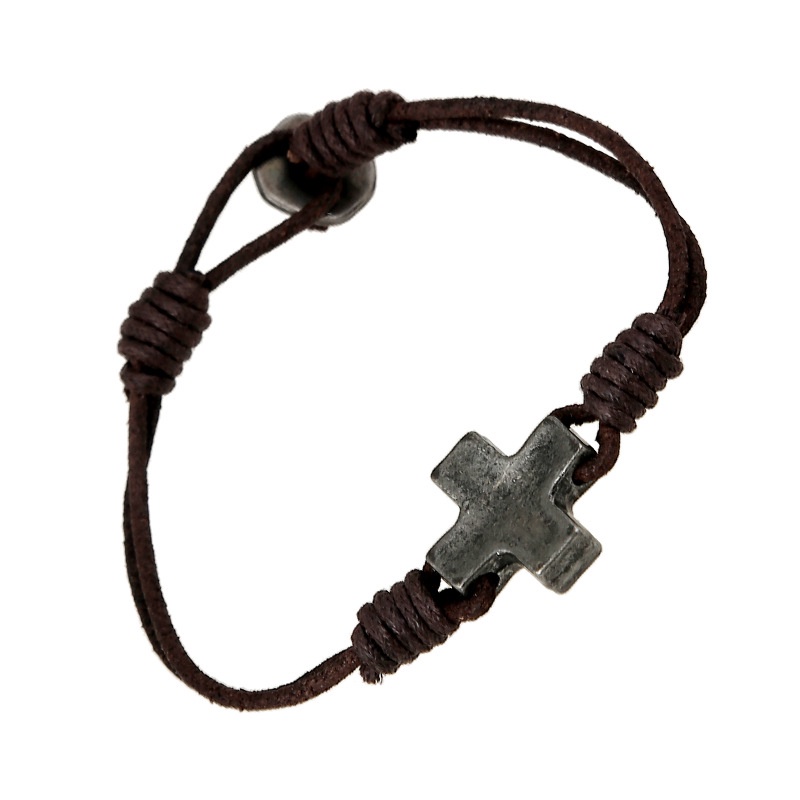 Vòng Tay Dây Bện Phối Mặt Thánh Giá Phong Cách Âu Mỹ Thời Trang