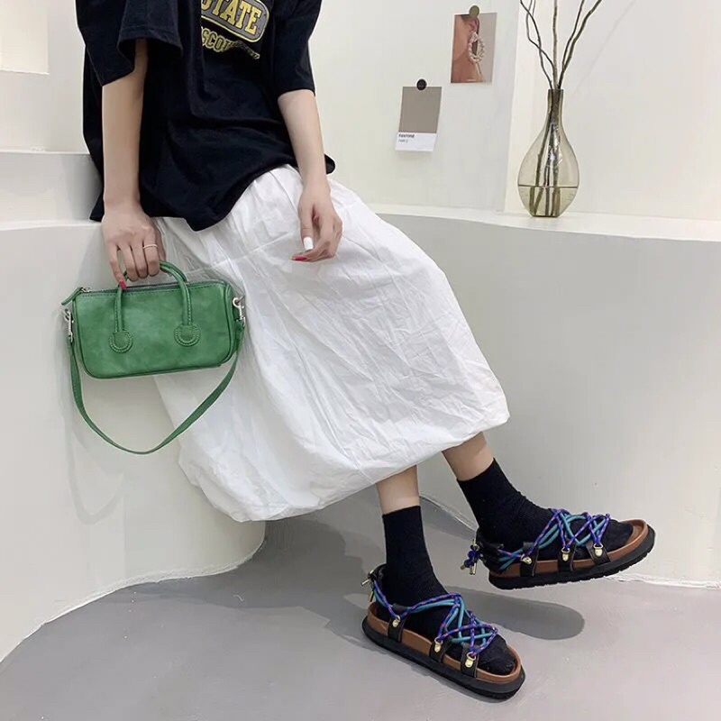 Dép Sandal Nữ Đế Dày Phối Dây Cho Nữ