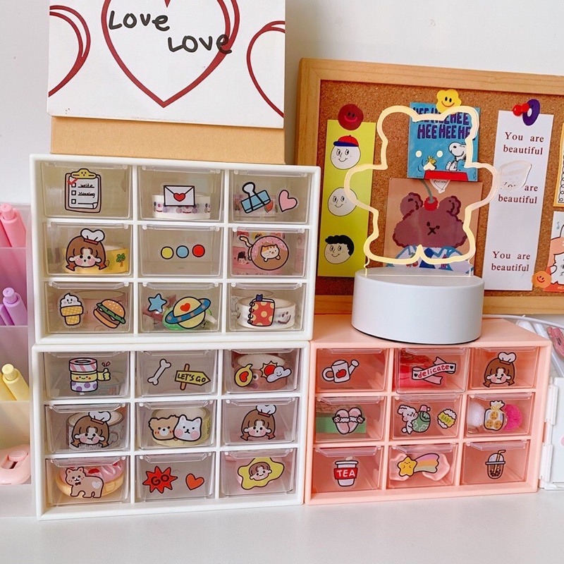 Tủ nhựa mini 9 ngăn đựng sticker trang trí bàn học