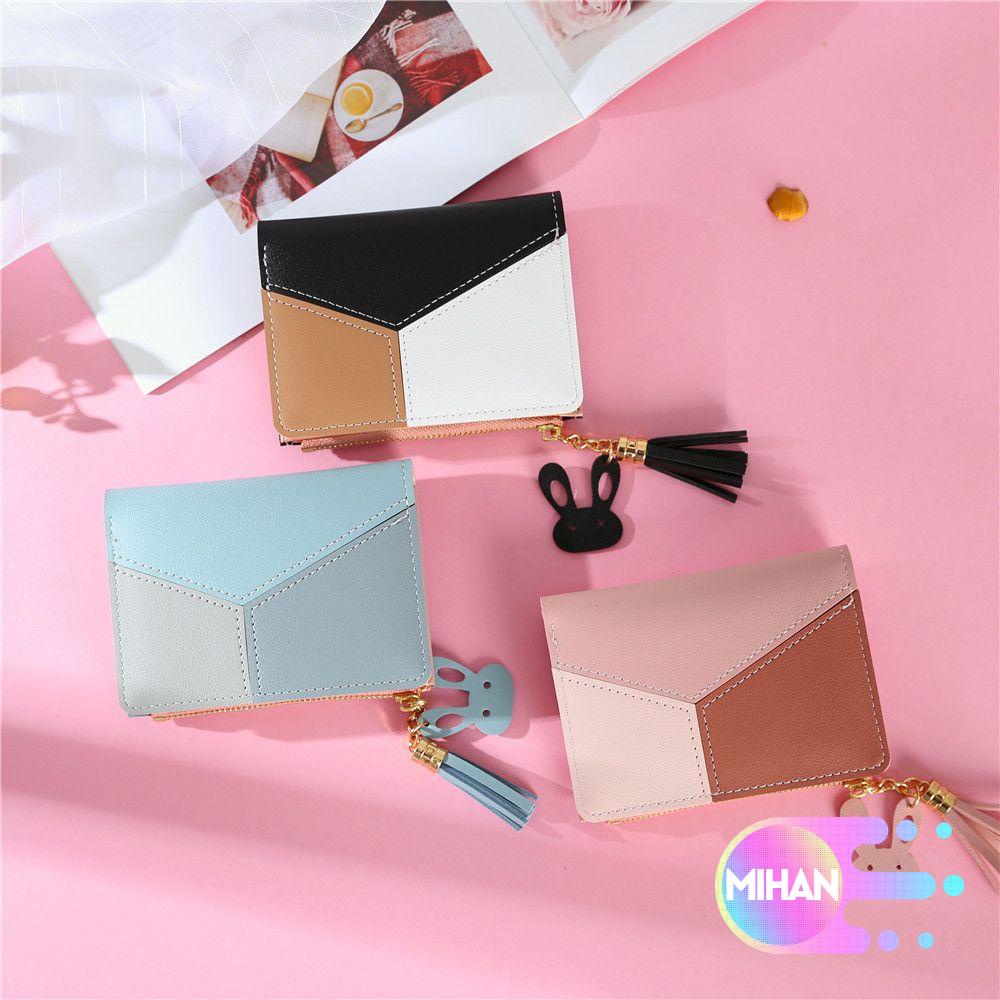 Ví da PU dáng ngắn cỡ lớn phối màu thời trang cho nữ MIHAN1