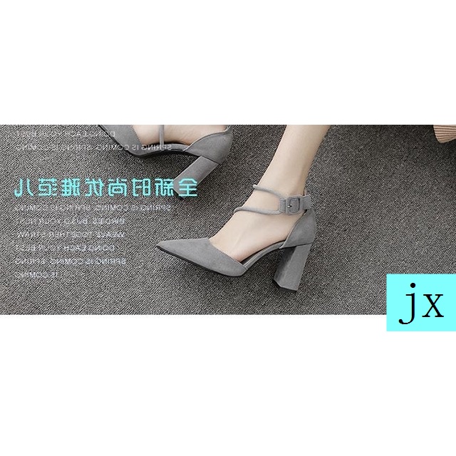 Giày Cao Gót Nữ Đế Dày Mũi Nhọn Màu Đen Phong Cách Hàn Quốc 2021