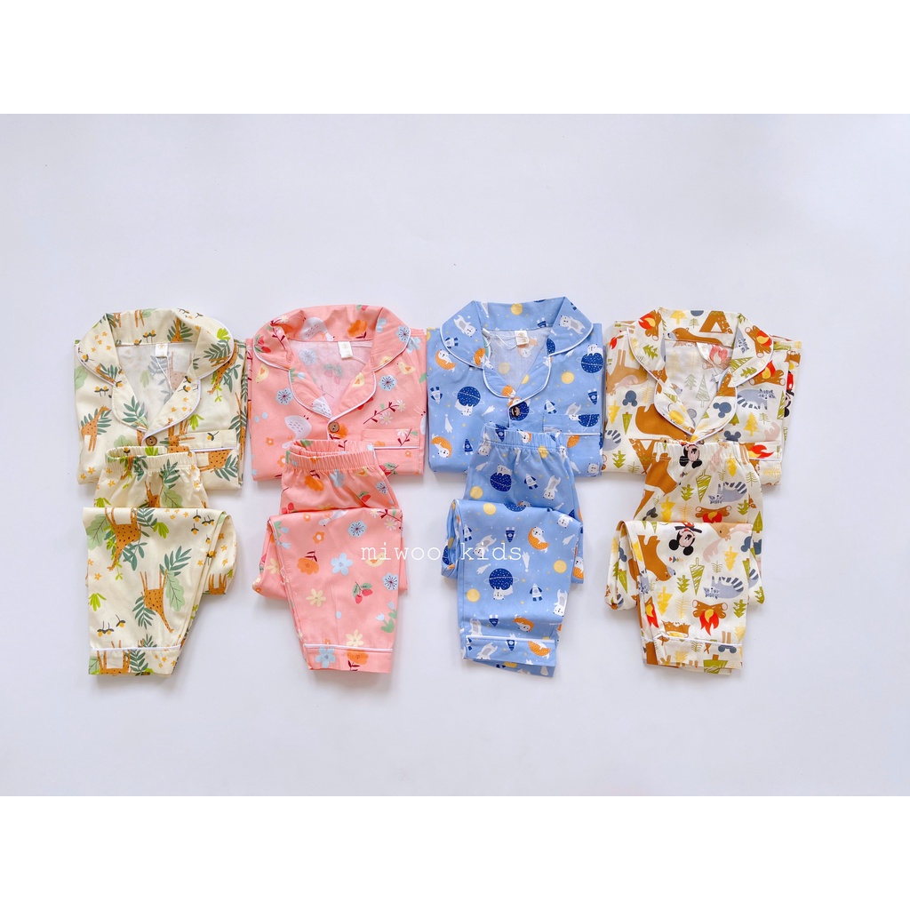 (9-28)Bộ Pijama dài tay ngắn hãng Miwoo kids họa tiết đáng yêu cho bé (ảnh thật)