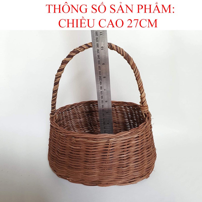 Giỏ Cắm Hoa Cao 27cm Màu Sắc Tự Nhiên, Trang Trí Decor Không Gian Nhà Cửa