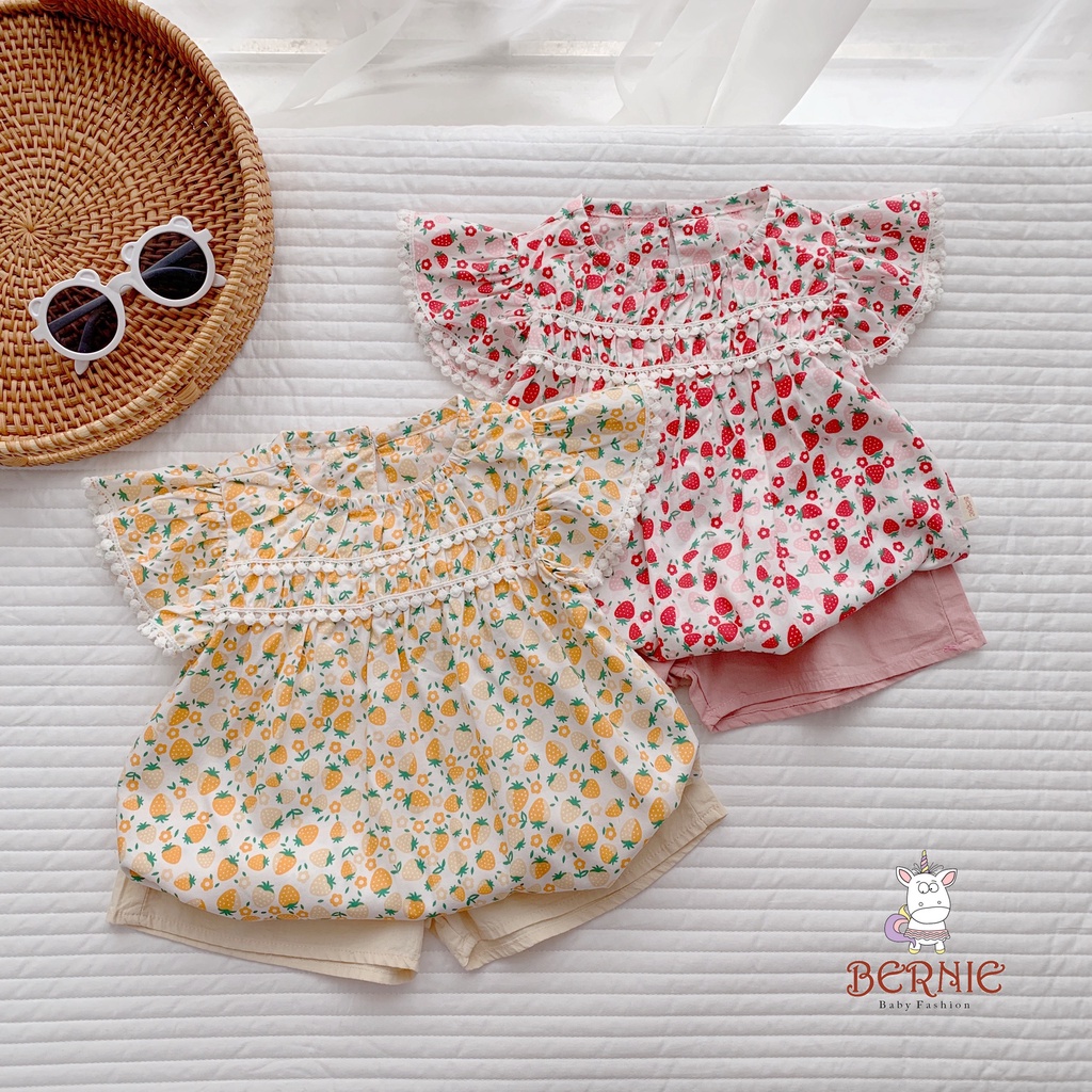 Set bộ bé gái váy baby doll hoa nhí vai cánh tiên chất liệu thô mềm, bộ váy bé gái phong cách Hàn Quốc
