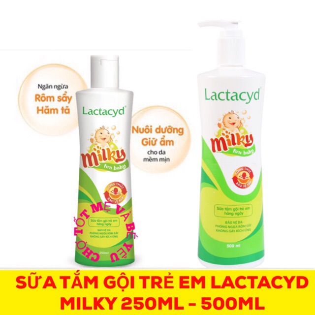 SỮA TẮM GỘI CHỐNG RÔM SẢY LACTACYD MILKY CHO BÉ SƠ SINH 250ML-500ML