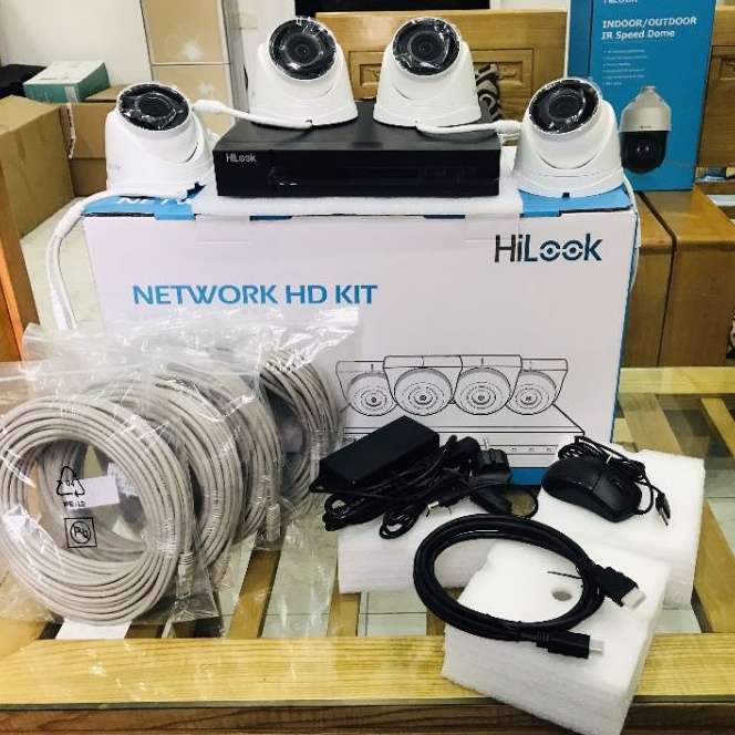 Bộ KIT camera IP POE HILOOK IK-4042TH-MH/P - Bao gồm 1 đầu thu 4 cổng POE và 4 camera Dome Poe - Hàng chính hãng