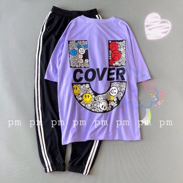 Sét áo U cover + quần sọc đen bo gấu Áo thun nam nữ, quần kaki, quần nữ, sét bộ mặc ở nhà MODY