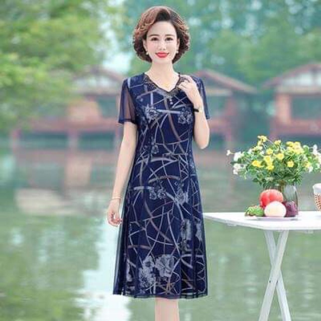 Đầm voan nữ trung niên cao cấp kiểu dáng sang trọng NP1091