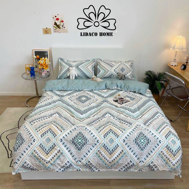 Bộ chăn ga gối cotton poly Lidaco decor phòng ngủ vintage các mẫu kẻ | BigBuy360 - bigbuy360.vn
