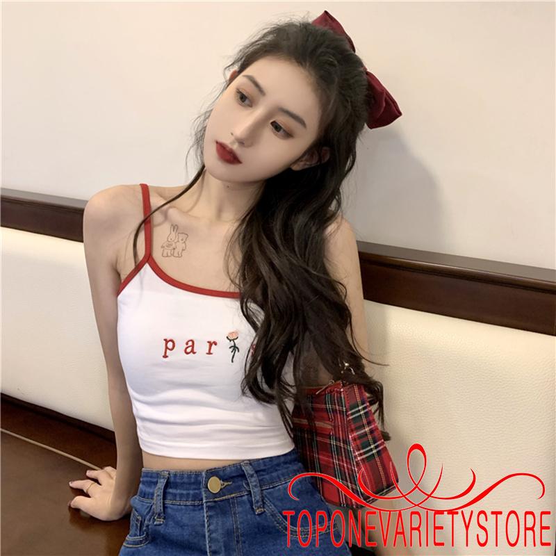 Áo croptop hai dây thêu chữ thời trang gợi cảm cho nữ | BigBuy360 - bigbuy360.vn