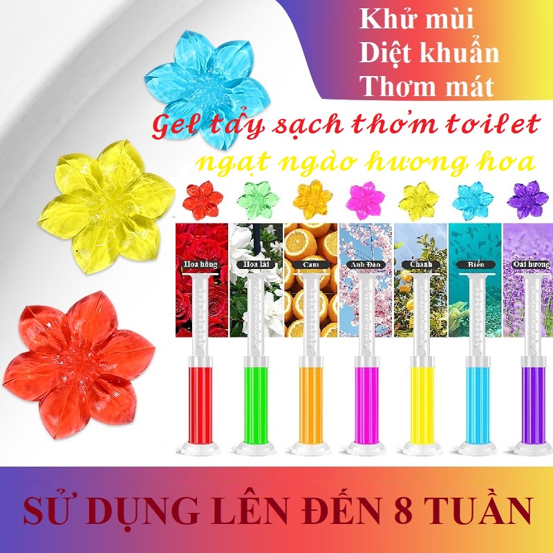 Gel khử mùi bồn cầu hình hoa (hàng chất lượng), chất tẩy bồn cầu, khử mùi toilet hương cam,lavender,chanh,hoa hồng