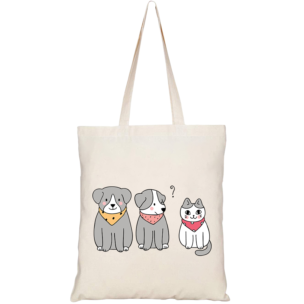 Túi vải tote canvas HTFashion in hình cartoon cute dogs cat HT75