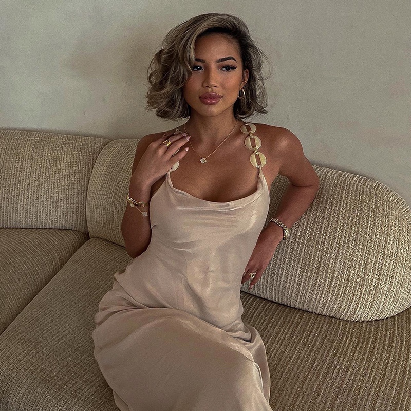 Đầm Hai Dây Màu Trơn Hở Lưng Thời Trang Thanh Lịch Cho Nữ