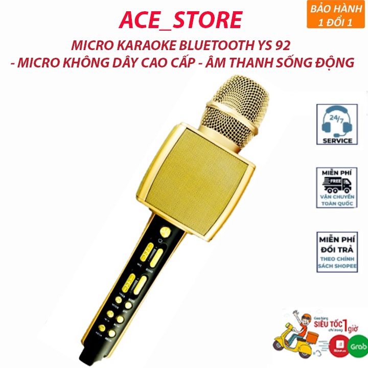 MICRO KARAOKE BLUETOOTH YS 92 - MICRO KHÔNG DÂY CAO CẤP - ÂM THANH SỐNG ĐỘNG - LIVESTREAM - THẺ NHỚ - GHI ÂM FREE SHIP