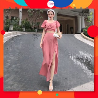 Set bộ rời MIMIX áo croptop trơn nhúng ngực và quần ống rộng xẻ chân sang trọng  AR4185