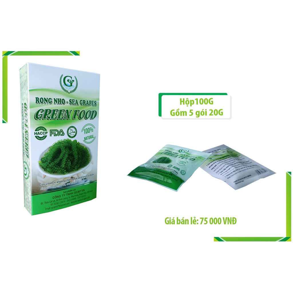 Rong nho biển hộp 200gram - Hộp 100gr ( 5 túi rong ) -Rong nho tách nước Green Food cao cấp