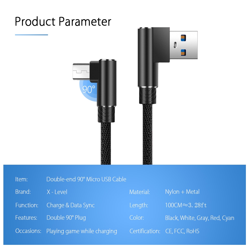 Dây cáp sạc Micro USB 90 độ 3M 2m 1m Samsung Galaxy A6 A7 2018 Huawei Honor 8c 7c 7A 8X