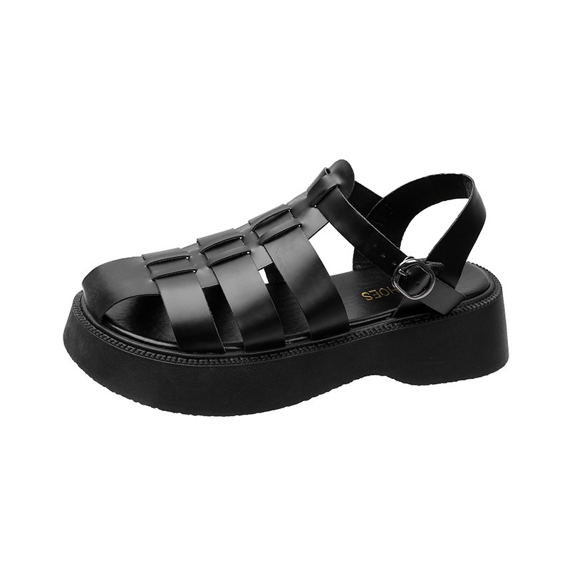 Giày sandal IELGY đế dày bện mũi bằng da mềm thời trang cho nữ