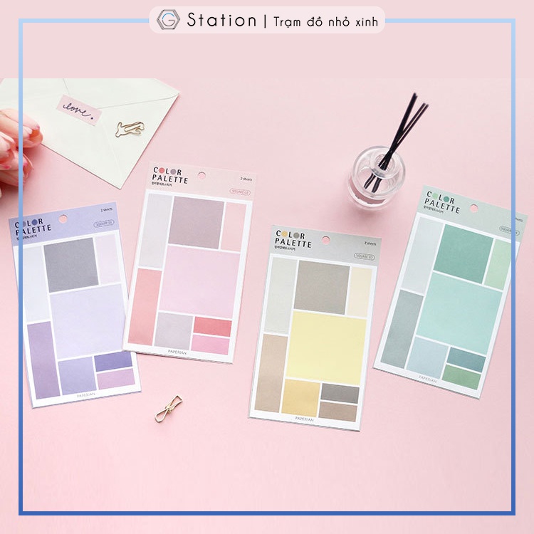 Combo 04 tờ sticker dán sổ vuông tròn dùng dán trang trí sketchbook/ tập vở/ nhật ký - VP090