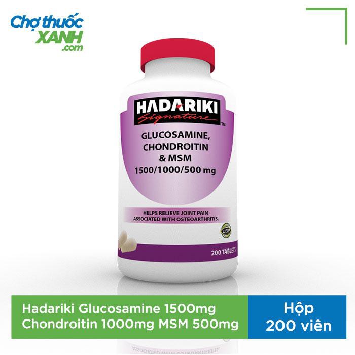 Hadariki Glucosamine 1500mg Chondroitin 1000mg MSM 500mg tăng cường sức khỏe xương khớp, Chai 200 viên Date 7/2021