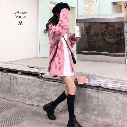 [FASHIONGREEN94] Áo khoác cardigan len họa tiết da báo dáng dài | BigBuy360 - bigbuy360.vn