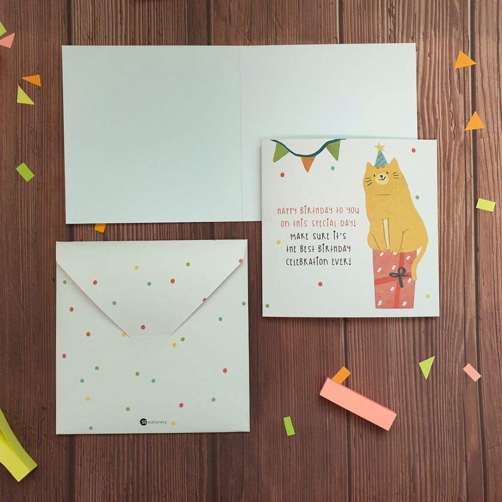 Thiệp chúc mừng sinh nhật 12x12 SDstationery SN4 CONFETTI họa tiết chấm bi thú cưng vui nhộn