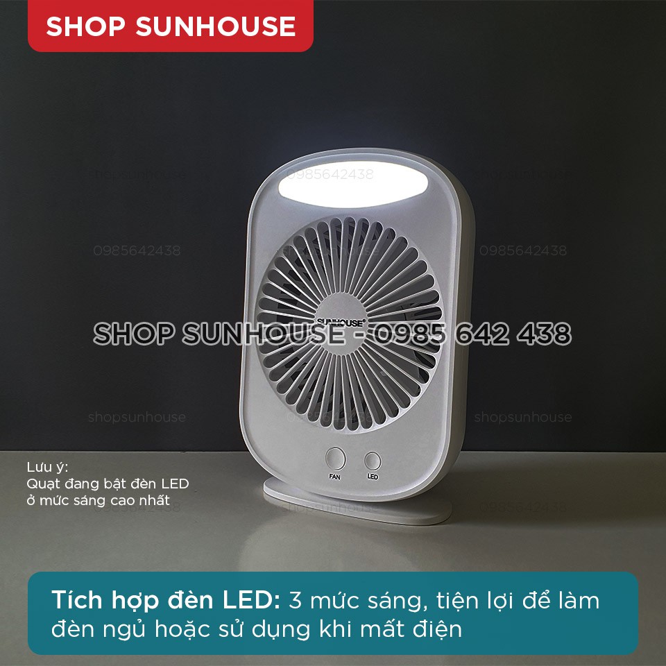 Quạt tích điện mini SUNHOUSE SHD7110 công suất 10W pin sạc