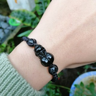 Vòng tay Tỳ hưu, Hồ Ly đá đen tết dây