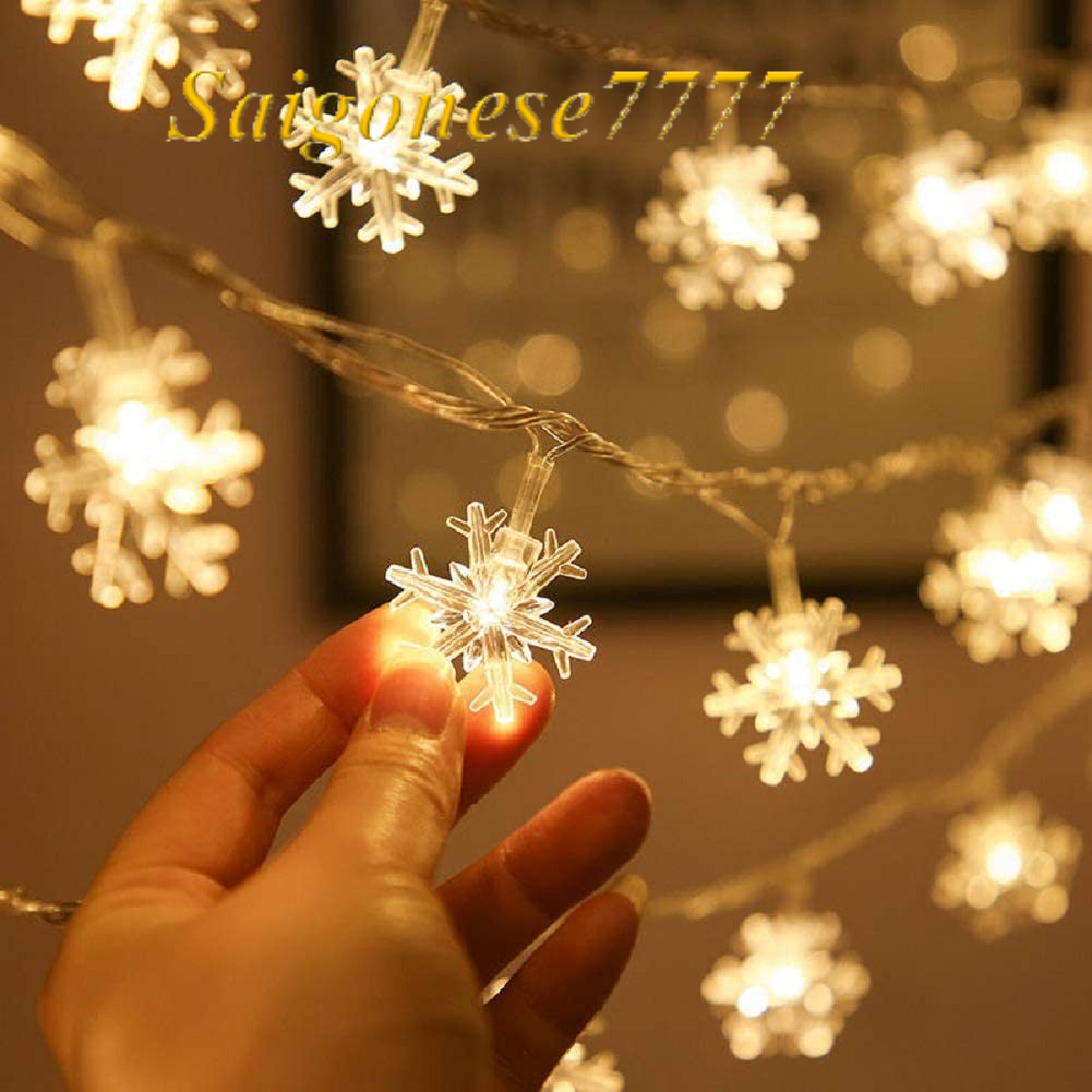 Dài 3M 20 Đèn Led Bông Tuyết Xài Pin Decor Trang Trí Noel Giáng Sinh- LED Christmas Snowflake String Lights