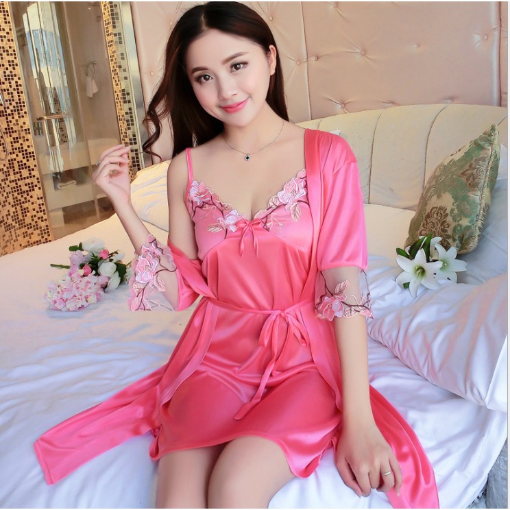 Đầm Ngủ Sexy 💗 Sét Váy Ngủ Đẹp Đầm+ Áo Choàng💗 Lụa Satin Mềm MịnXinh Xắn (C) | BigBuy360 - bigbuy360.vn