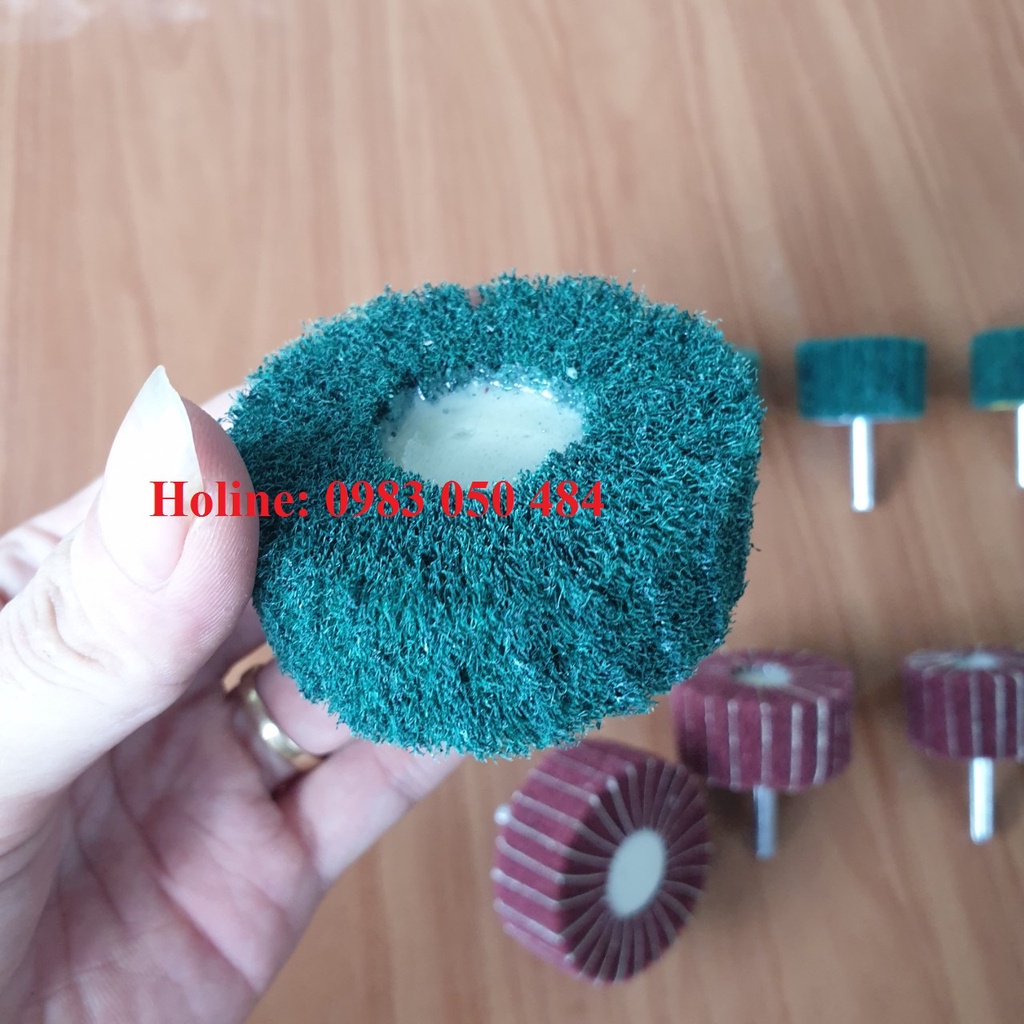 Mũi đánh bóng gỗ mịn - đánh bóng kim loại trục 6mm mầu xanh mịn không có giáp kẹp - đánh bóng inox